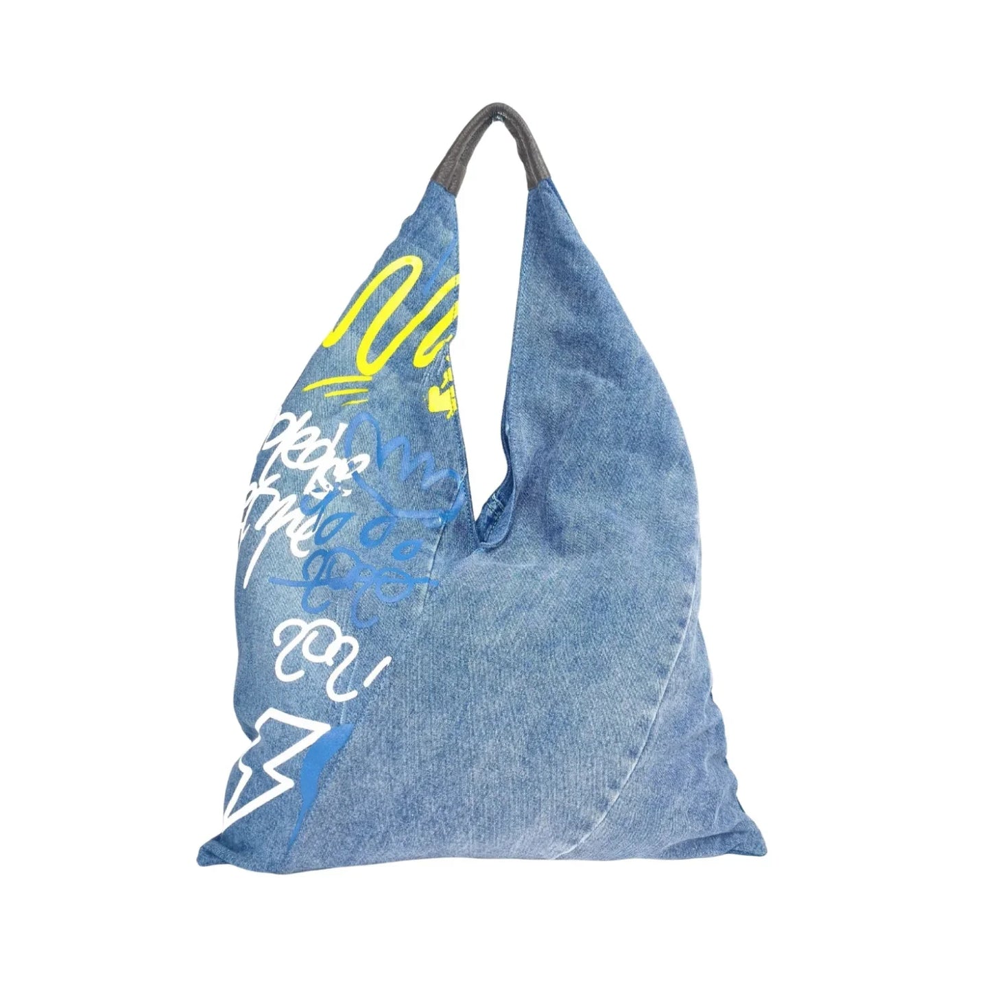 Borsa hobo tote in denim con stampa grafica - borsa