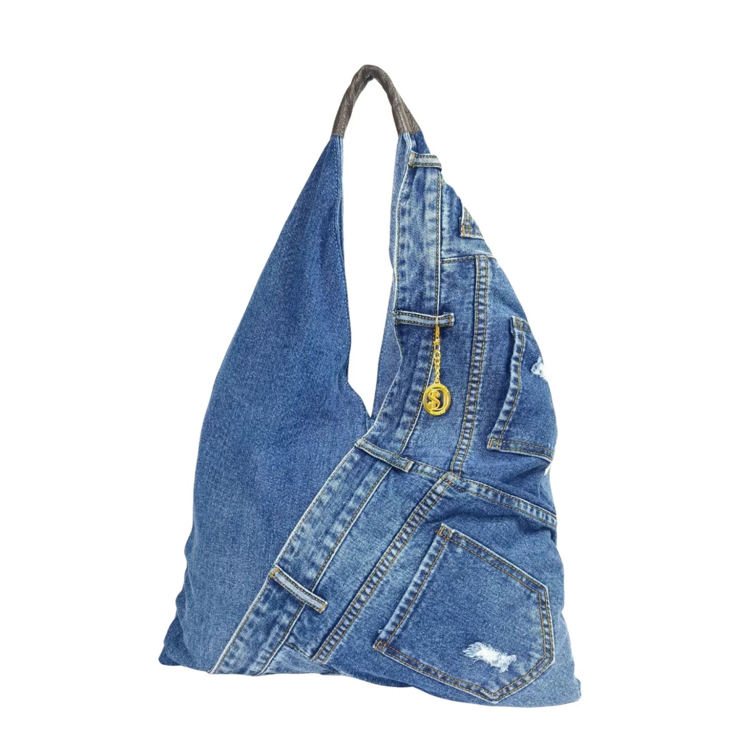 Borsa hobo tote in denim con stampa grafica - borsa tracolla