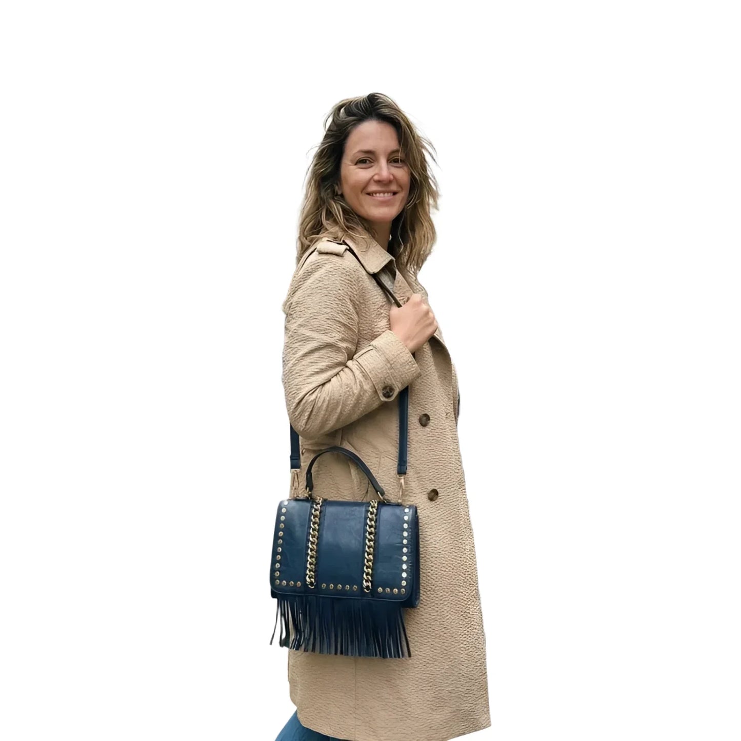 Borsa in ecopelle con tracolla removibile - borsa pelle blu