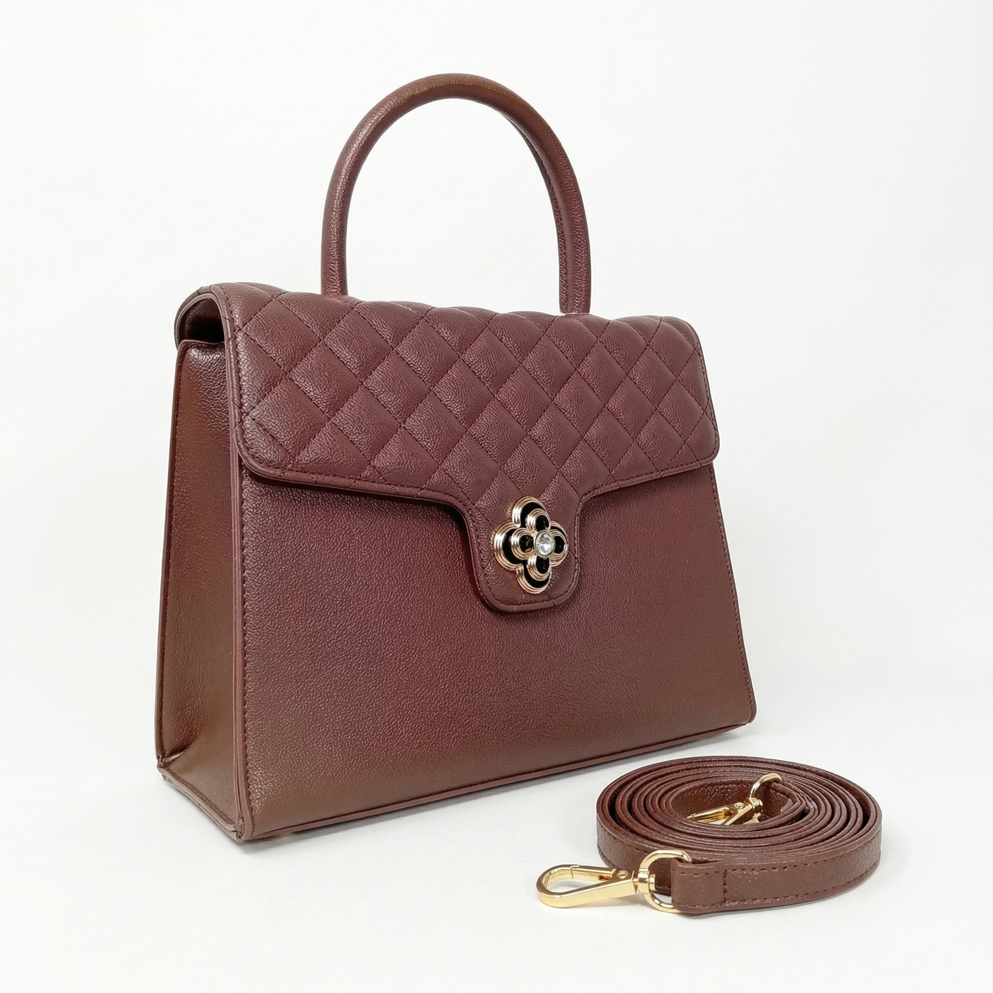 Borsa In Pelle PU Chiusura Quadrifoglio Metallo Oro Interno Microfibra Antistrappo by Stile Donna Bags