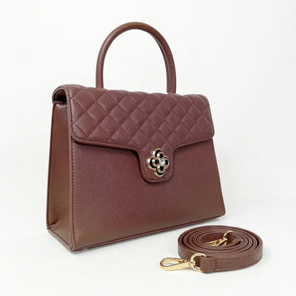 Borsa In Pelle PU Chiusura Quadrifoglio Metallo Oro Interno Microfibra Antistrappo by Stile Donna Bags