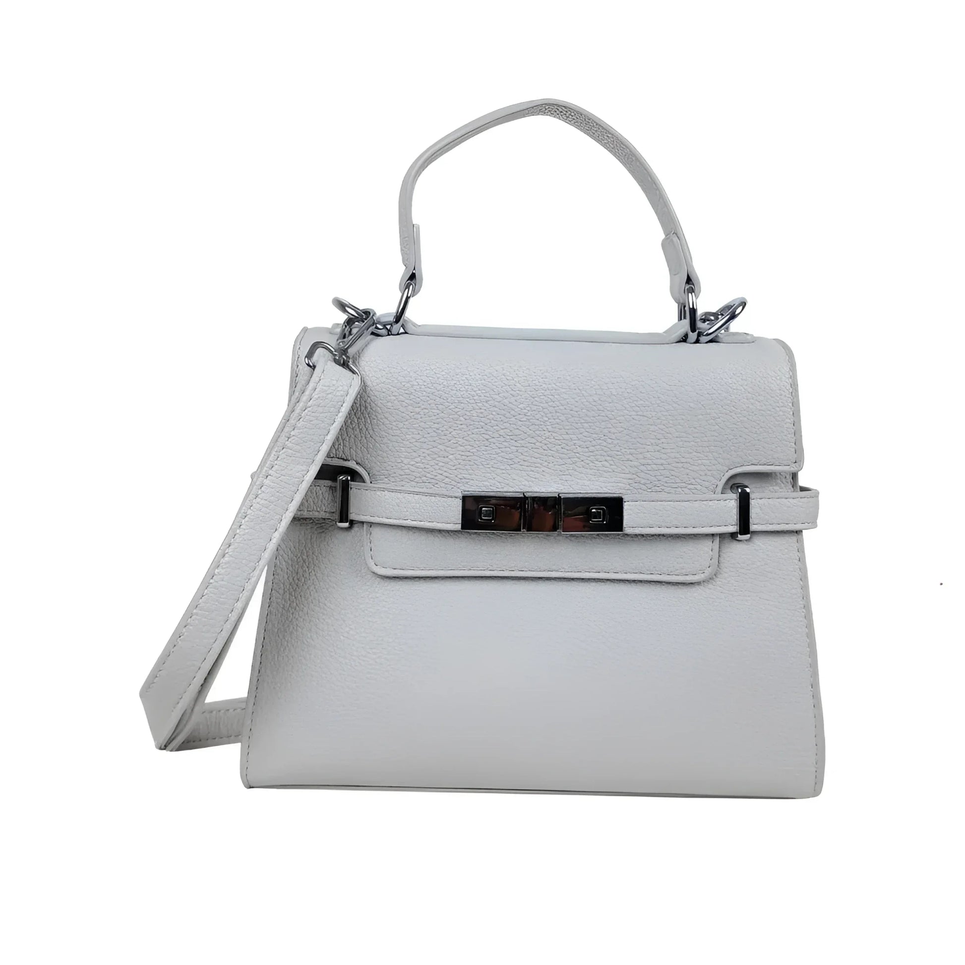 Borsa in pelle grigia con tracolla rimovibile - borsa testurizzata