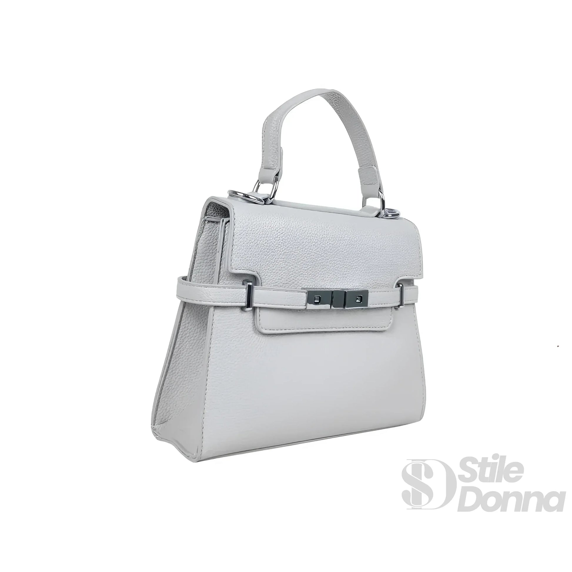 Borsa in pelle grigia con tracolla rimovibile - borsa testurizzata