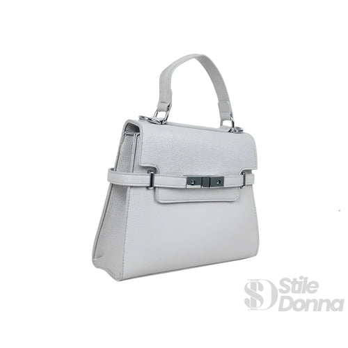 Borsa in pelle grigia con tracolla rimovibile - borsa testurizzata