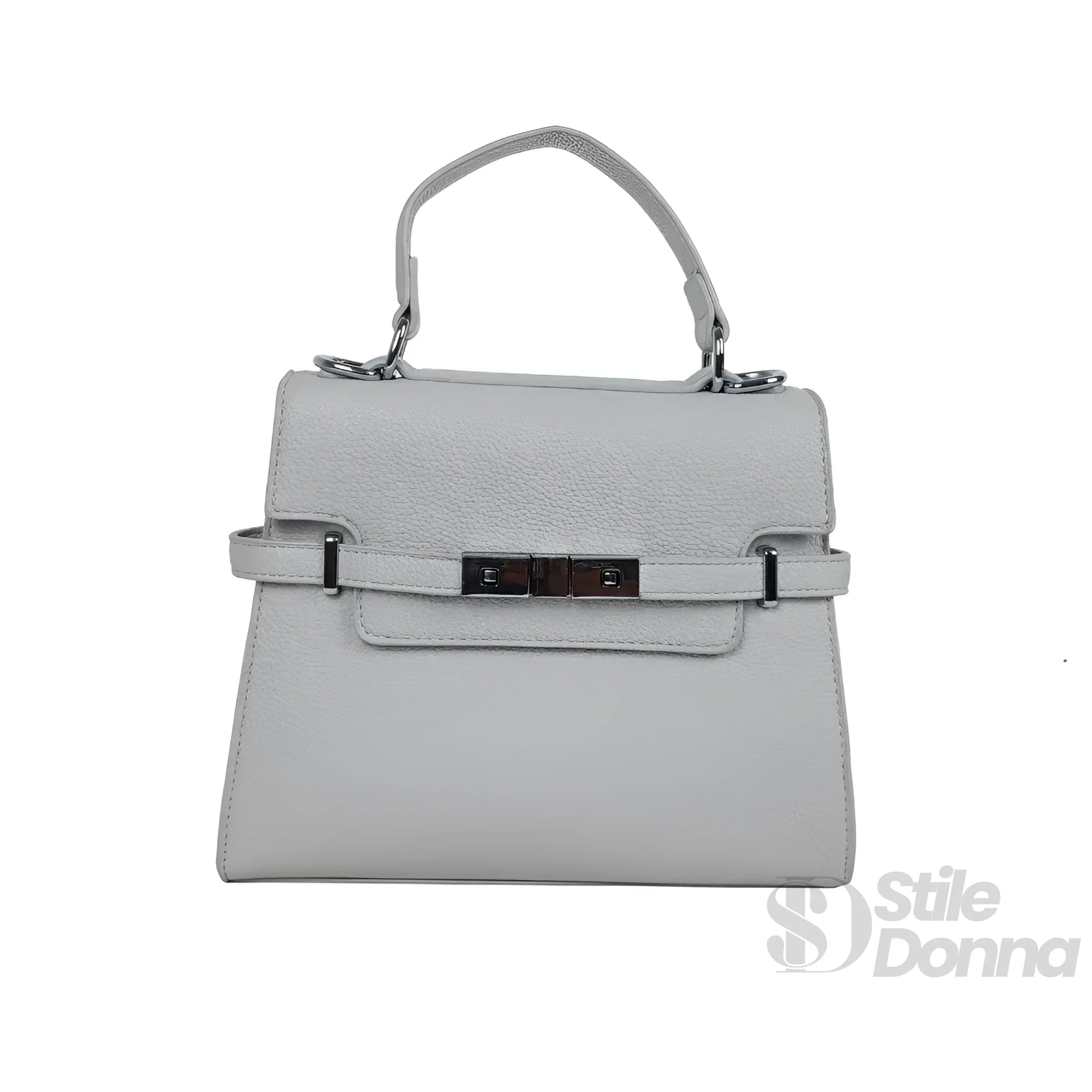 Borsa in pelle grigia con tracolla rimovibile - borsa testurizzata