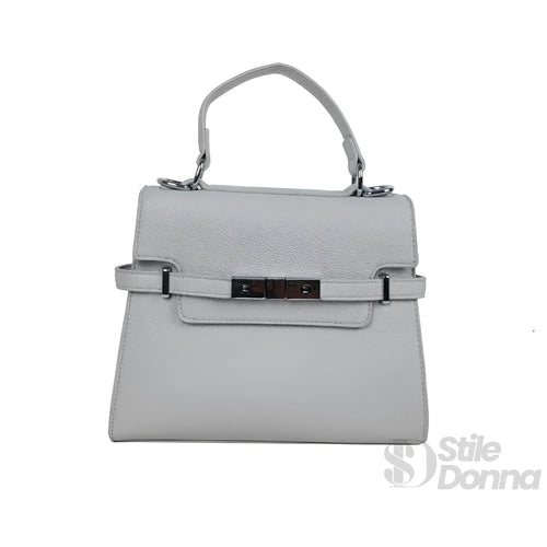 Borsa in pelle grigia con tracolla rimovibile - borsa testurizzata