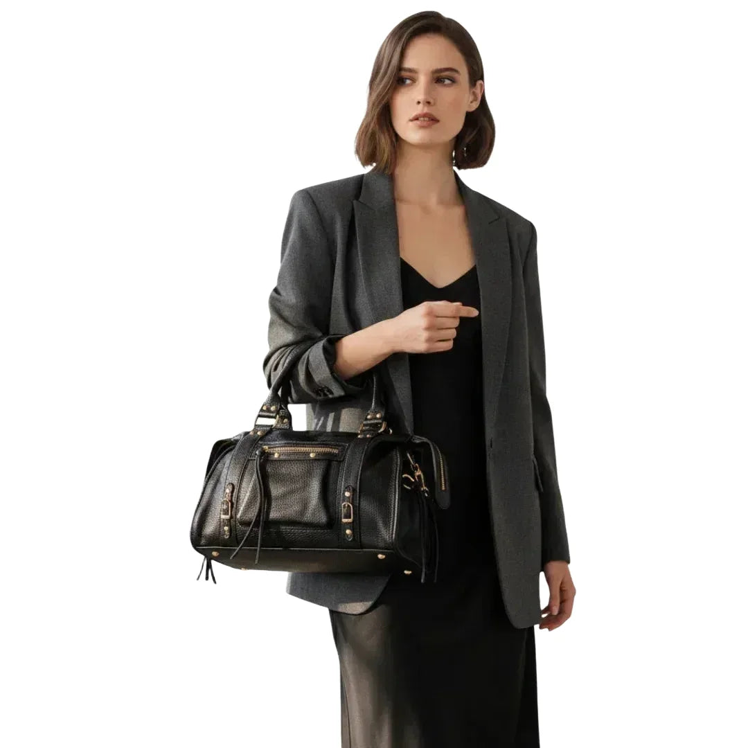 Borsa in pelle PU premium con hardware tono oro - borsa nera