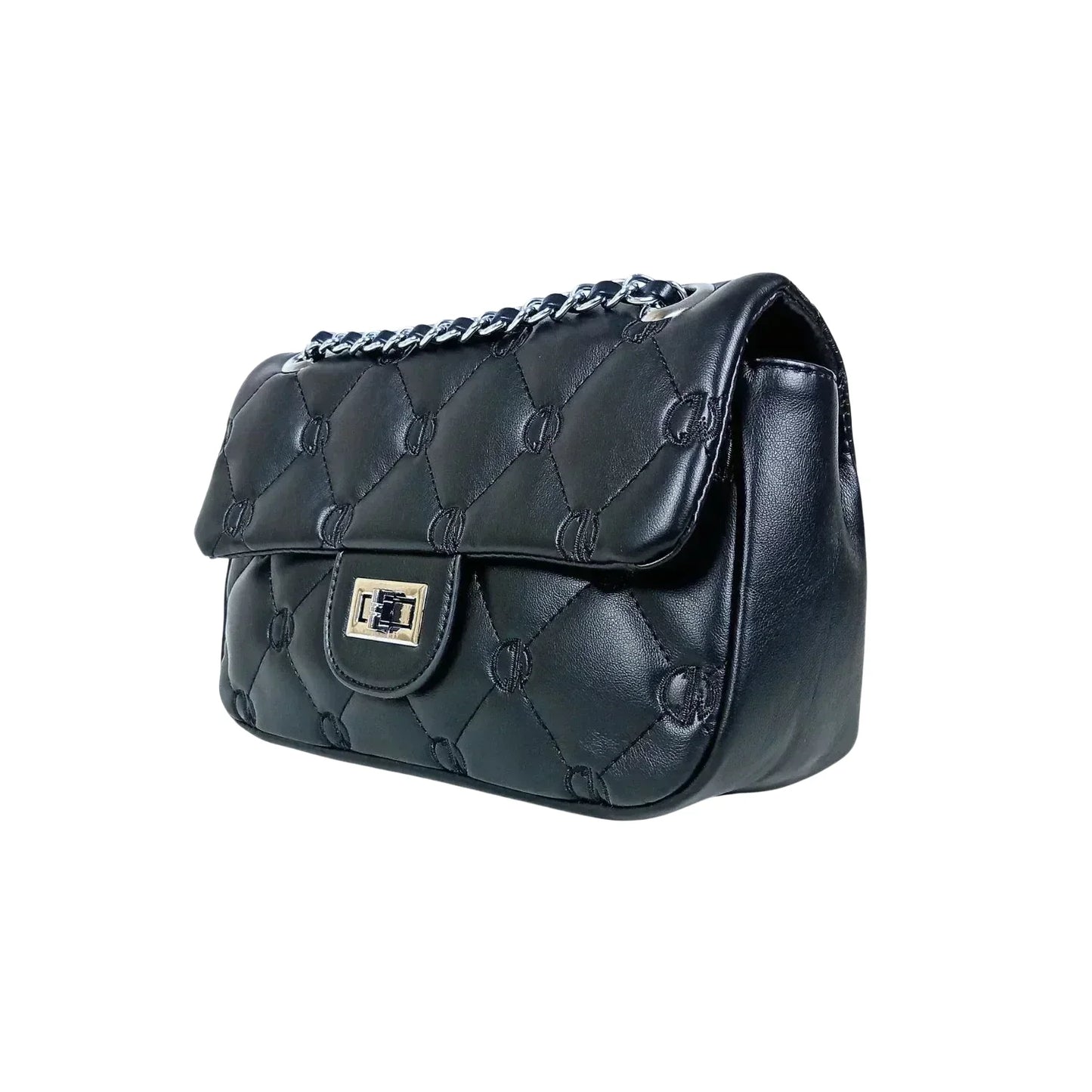 Borsa in Pelle Trapuntata con Tracolla a Catena Argento - borsa pelle trapuntata