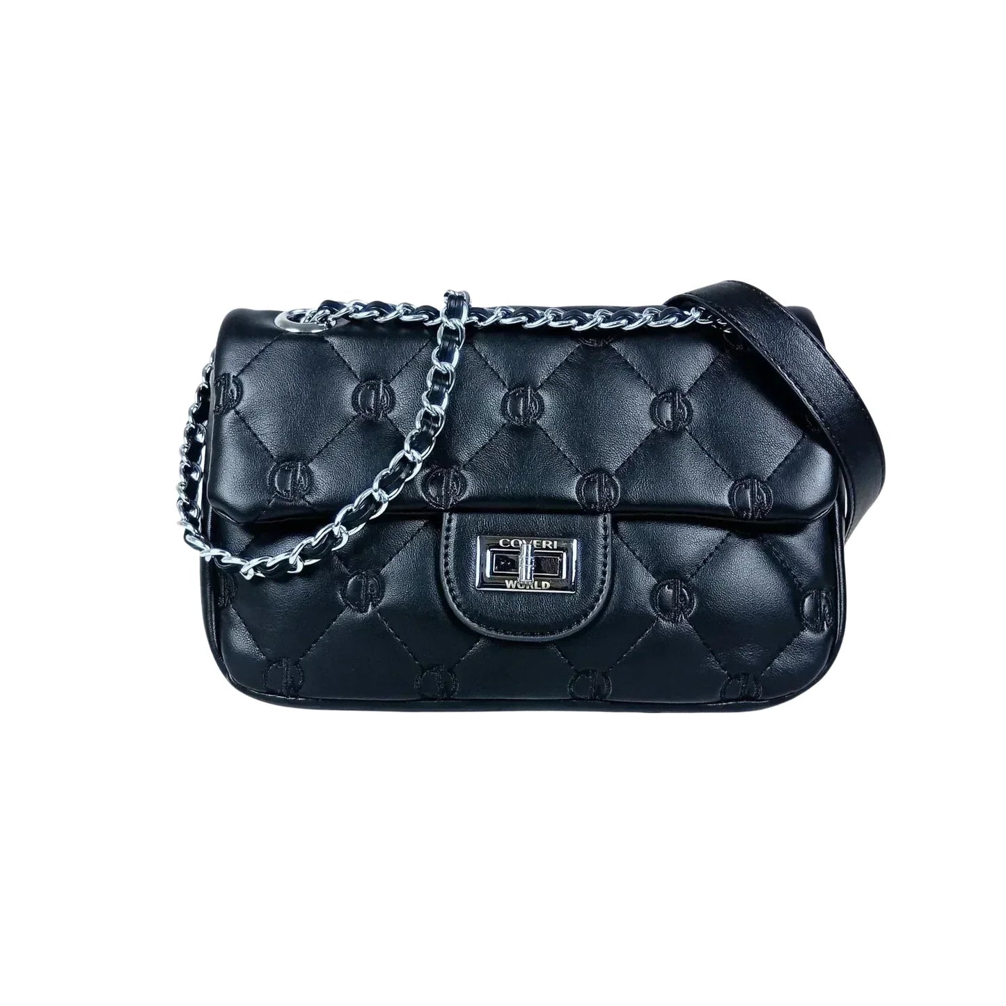 Borsa in Pelle Trapuntata con Tracolla a Catena Argento - borsa tracolla pelle