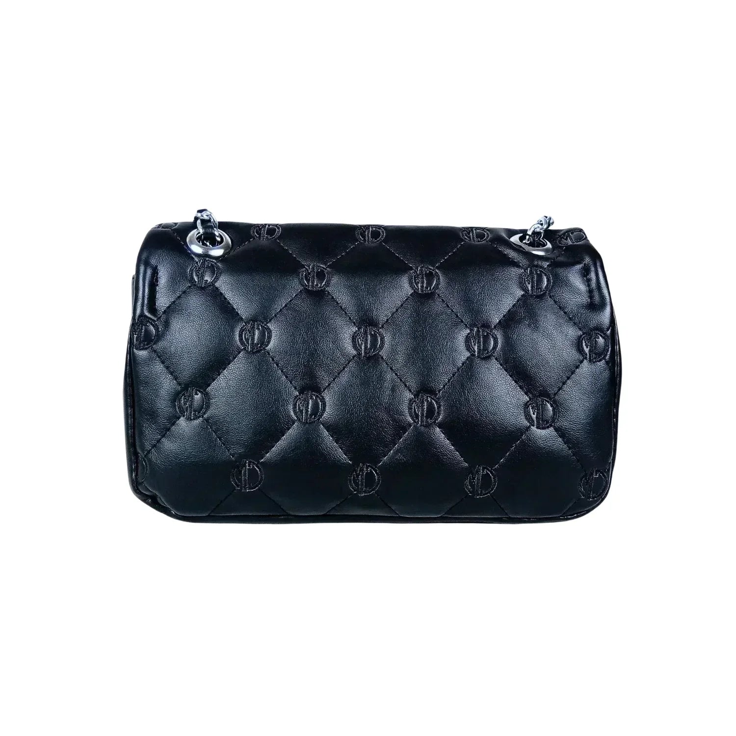 Borsa in Pelle Trapuntata con Tracolla a Catena Argento - borsa tracolla pelle