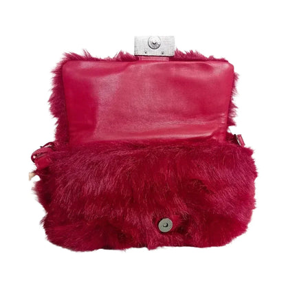 Borsa in pelliccia fucsia con manici pelle - borsetta finta
