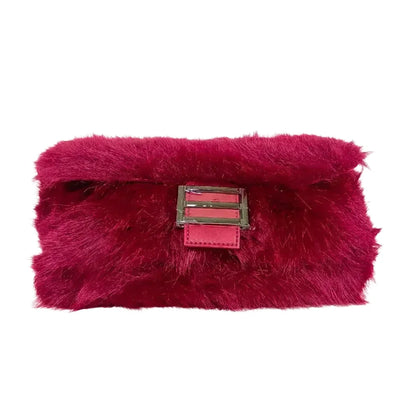 Borsa in pelliccia fucsia con manici pelle - clutch finta