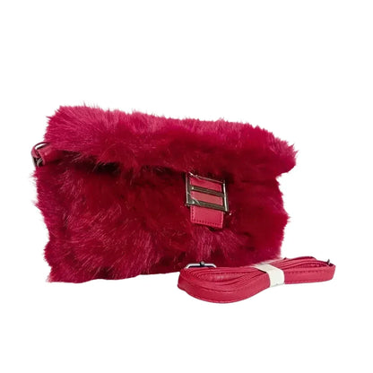 Borsa in pelliccia fucsia con manici pelle - borsa tracolla finta