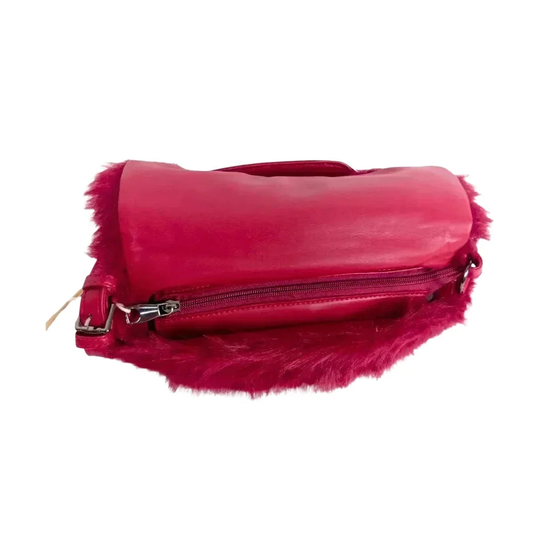 Borsa in pelliccia fucsia con manici pelle - borsa tracolla vivace