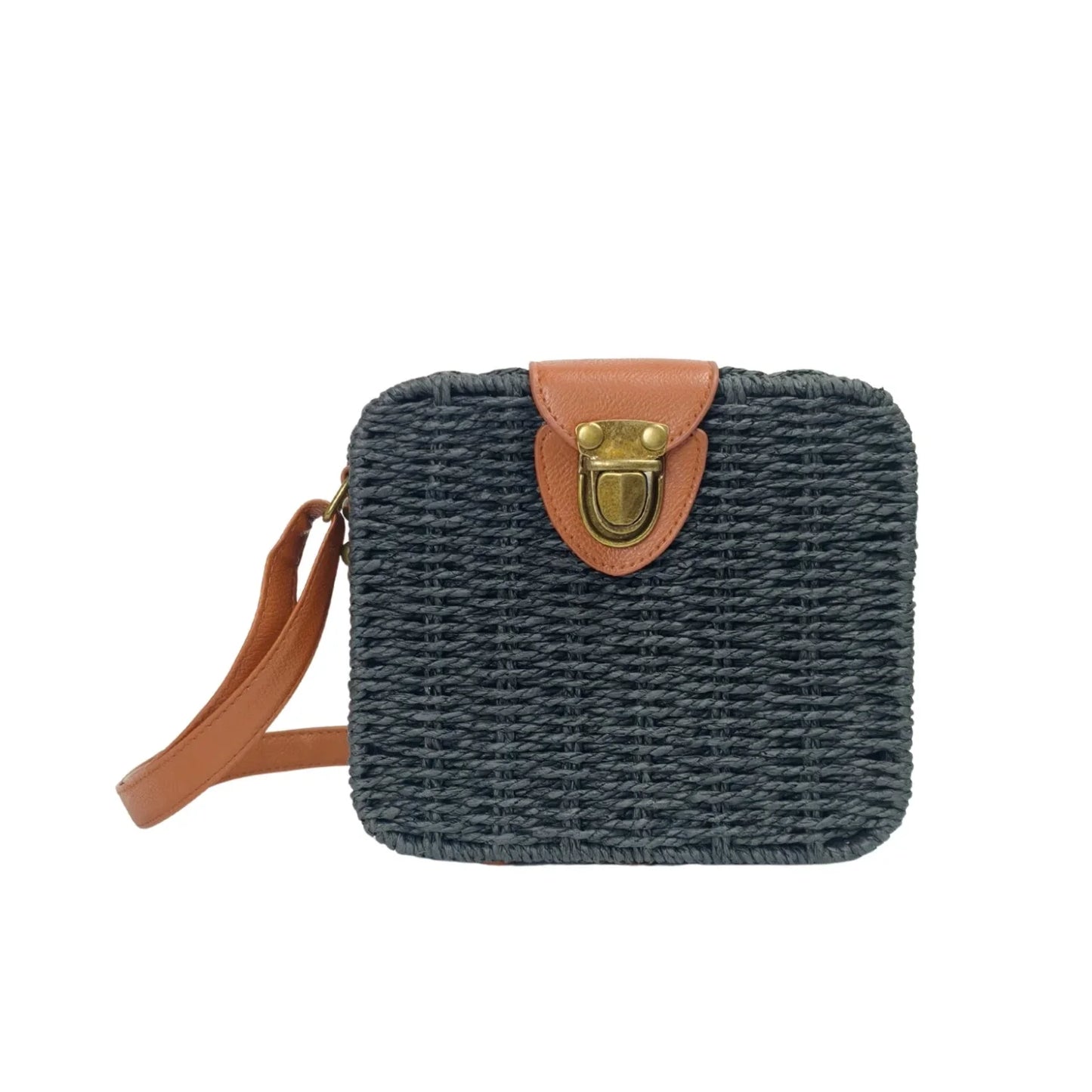 Borsa Intrecciata a Scatola in Paglia e Pelle - borsa tracolla intrecciata