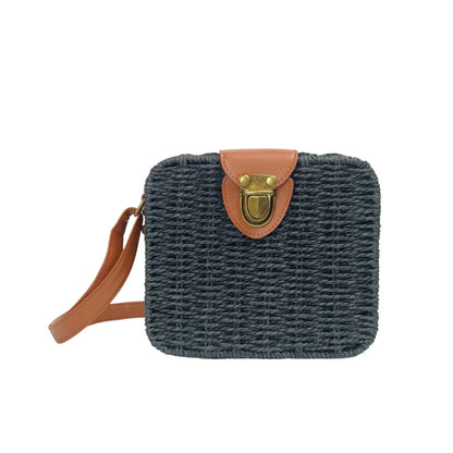 Borsa Intrecciata a Scatola in Paglia e Pelle - borsa tracolla intrecciata