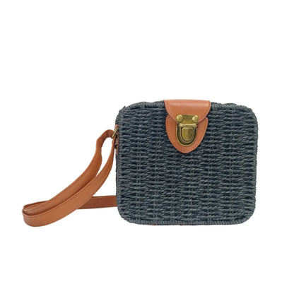 Borsa Intrecciata a Scatola in Paglia e Pelle - borsa tracolla intrecciata