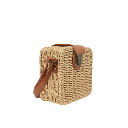 Borsa Intrecciata a Scatola in Paglia e Pelle - borsa tracolla paglia