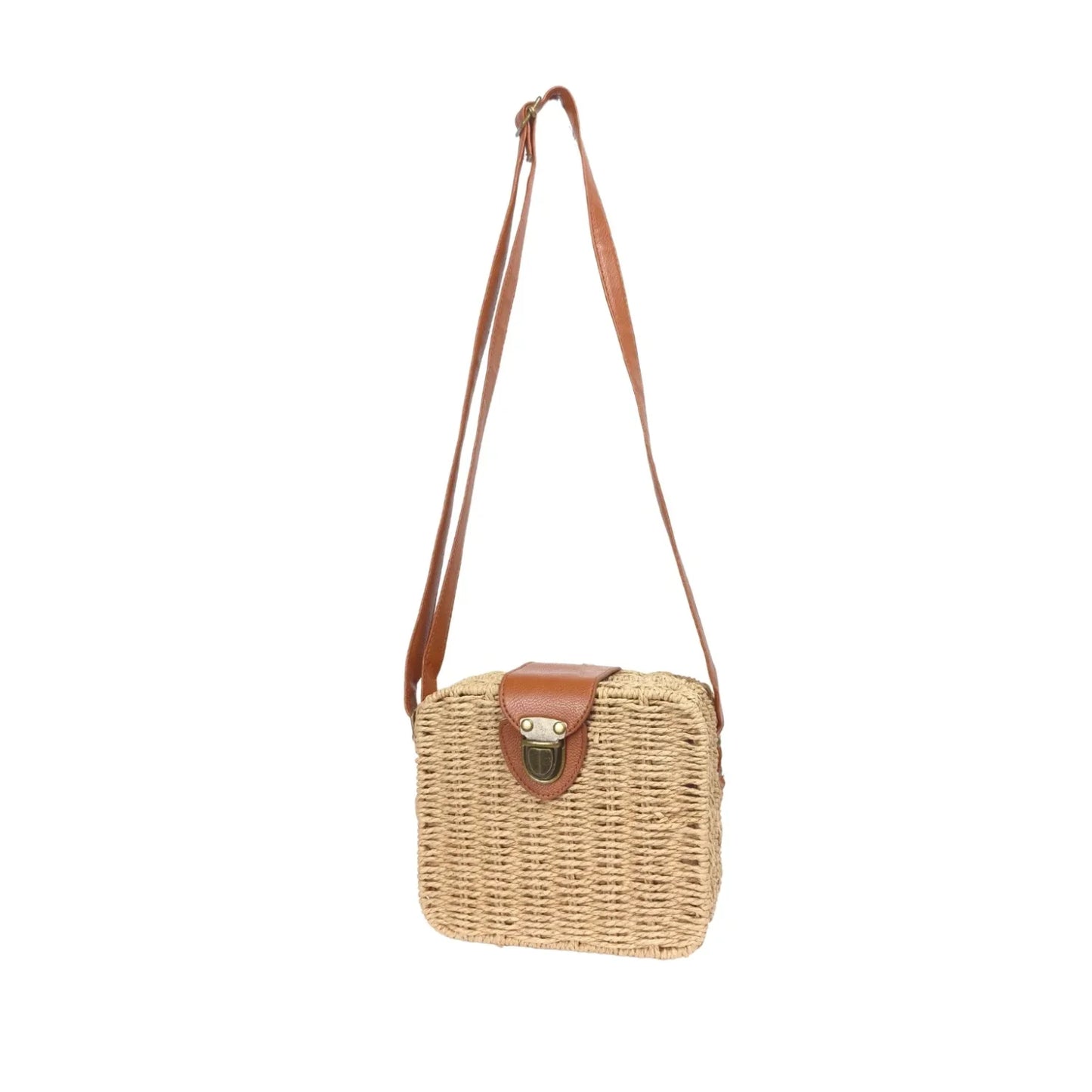 Borsa Intrecciata a Scatola in Paglia e Pelle - borsa tracolla intrecciata