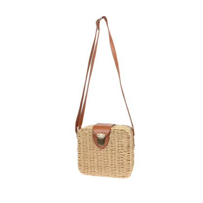 Borsa Intrecciata a Scatola in Paglia e Pelle - borsa tracolla intrecciata