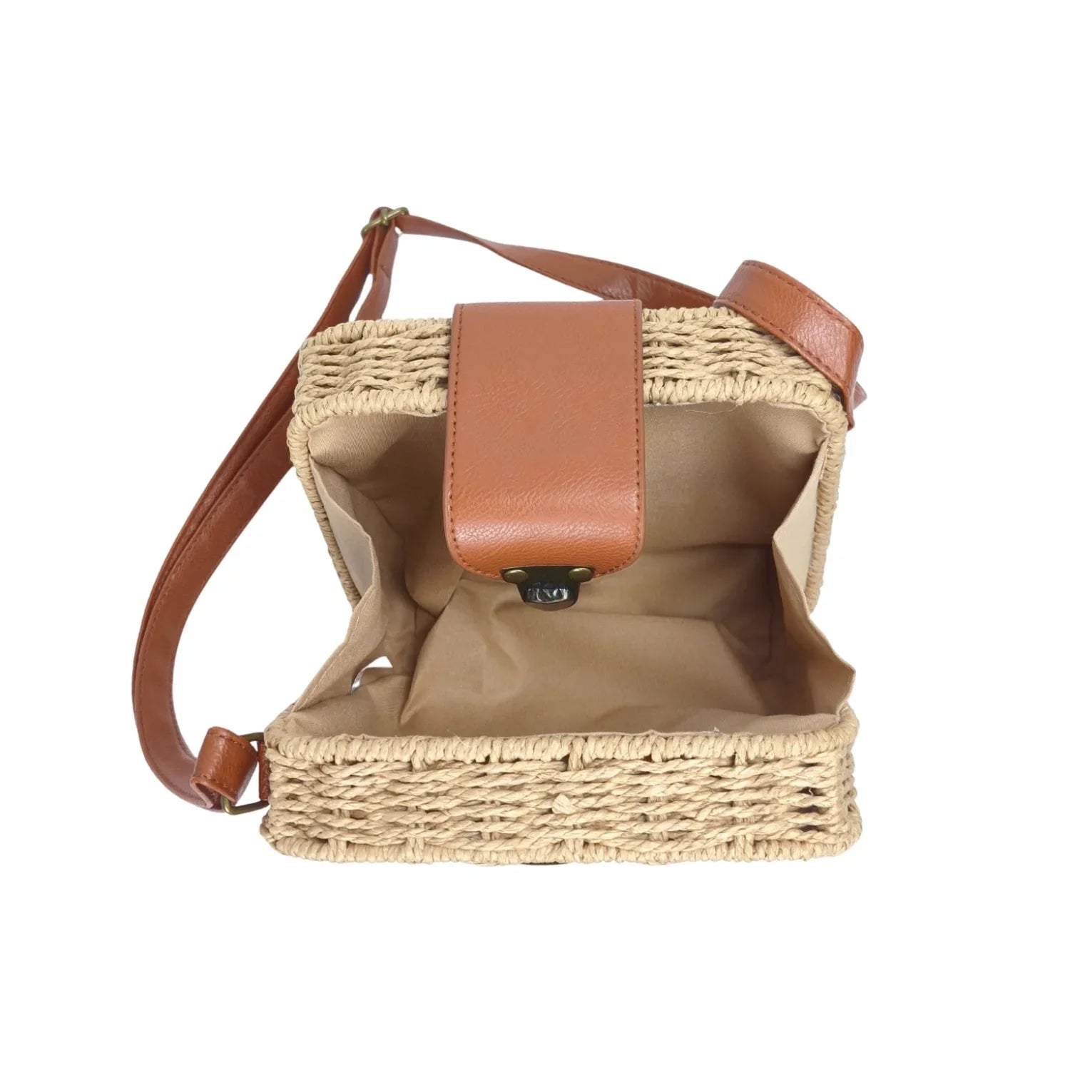 Borsa Intrecciata a Scatola in Paglia e Pelle - borsa tracolla intrecciata