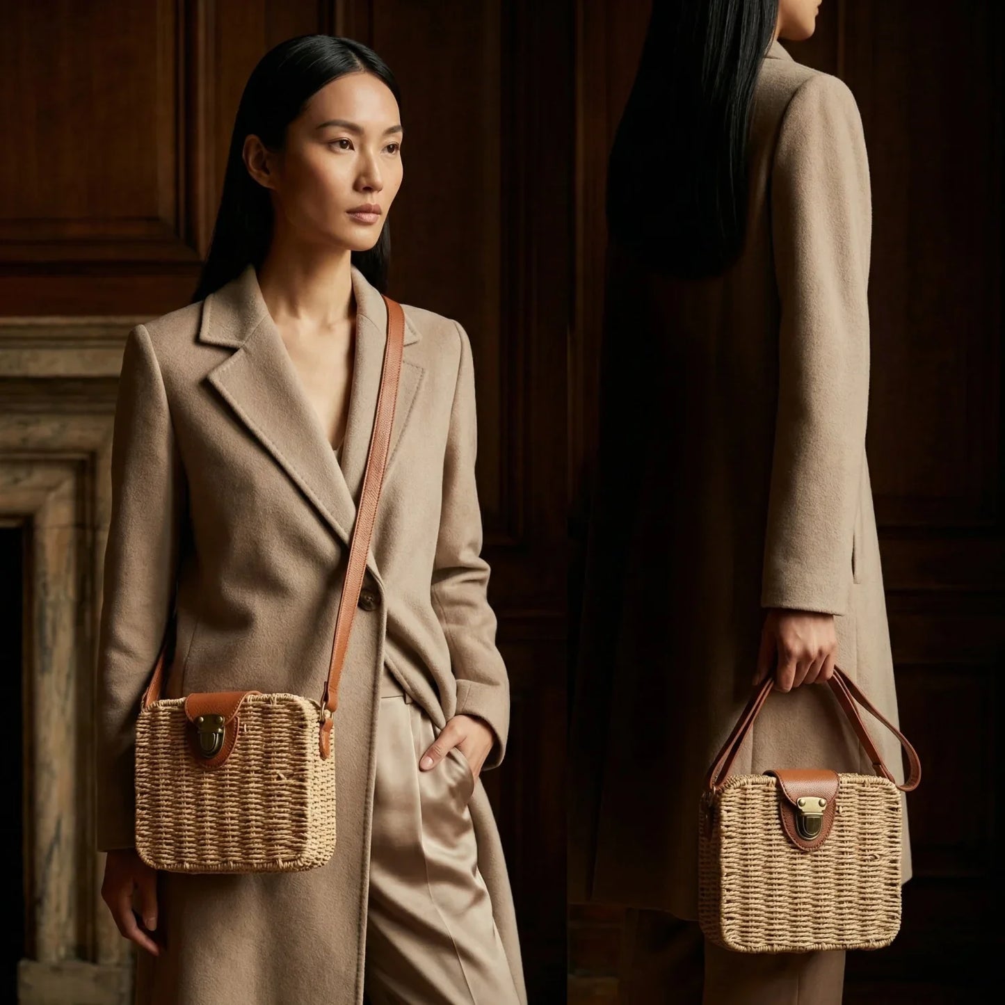 Borsa Intrecciata a Scatola in Paglia e Pelle - borsa midollino intrecciato