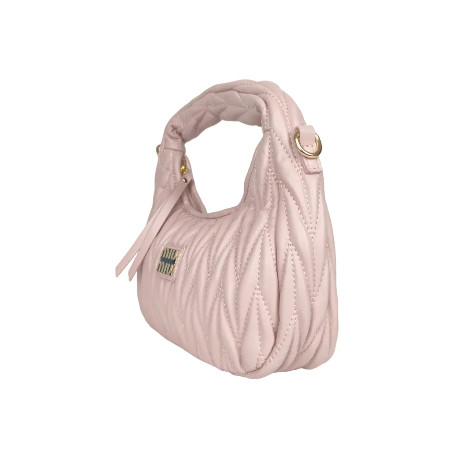 Borsa Miu trapuntata rosa cipria con tracolla regolabile - morbida borsa hobo