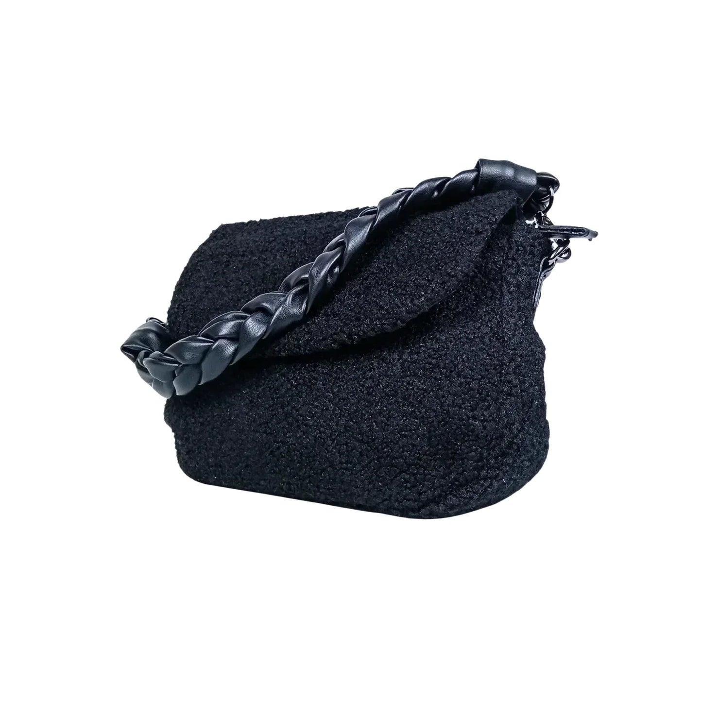 Borsa Nera con Manico in Pelle Intrecciata - borsa spalla nera