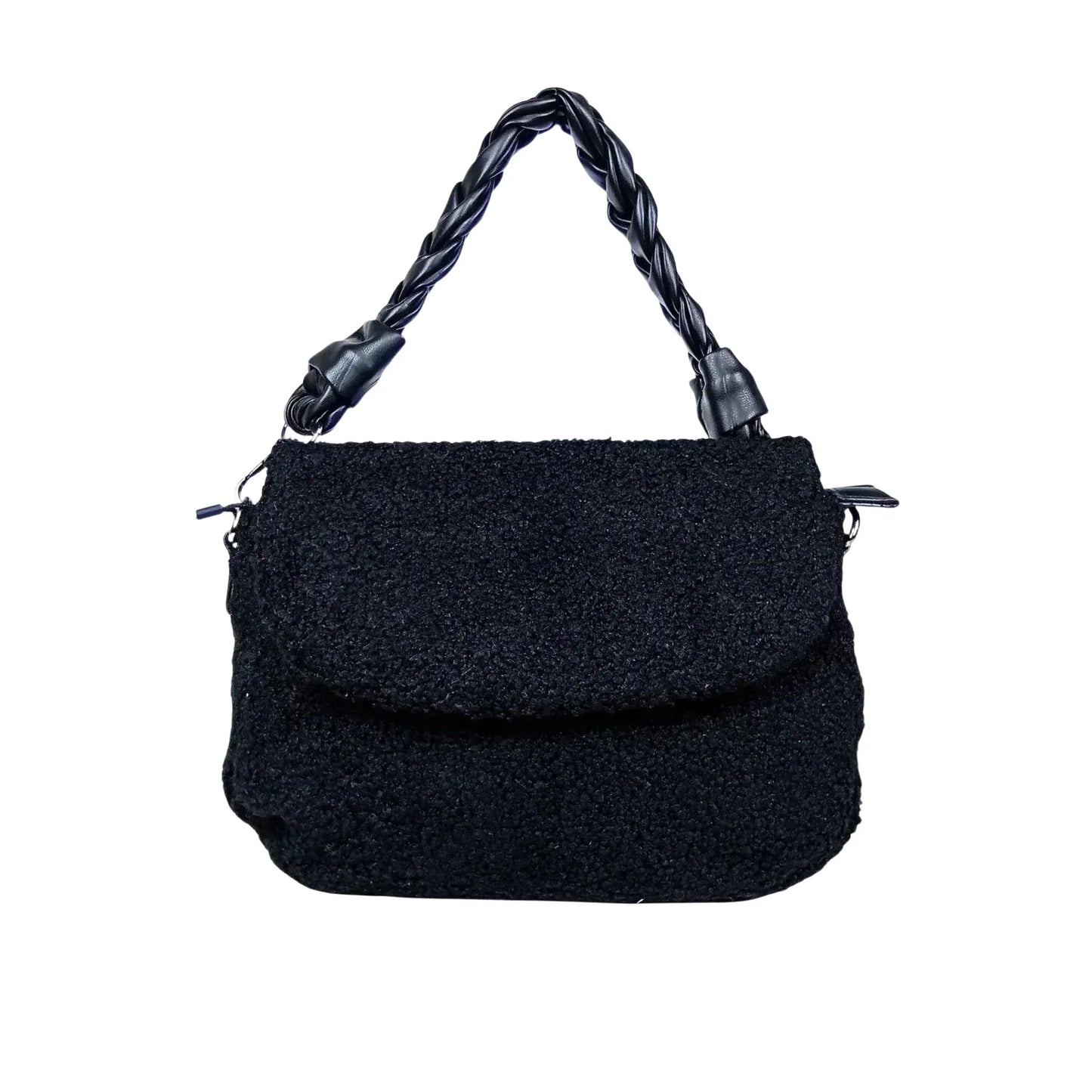 Borsa Nera con Manico in Pelle Intrecciata - borsa nera testurizzata