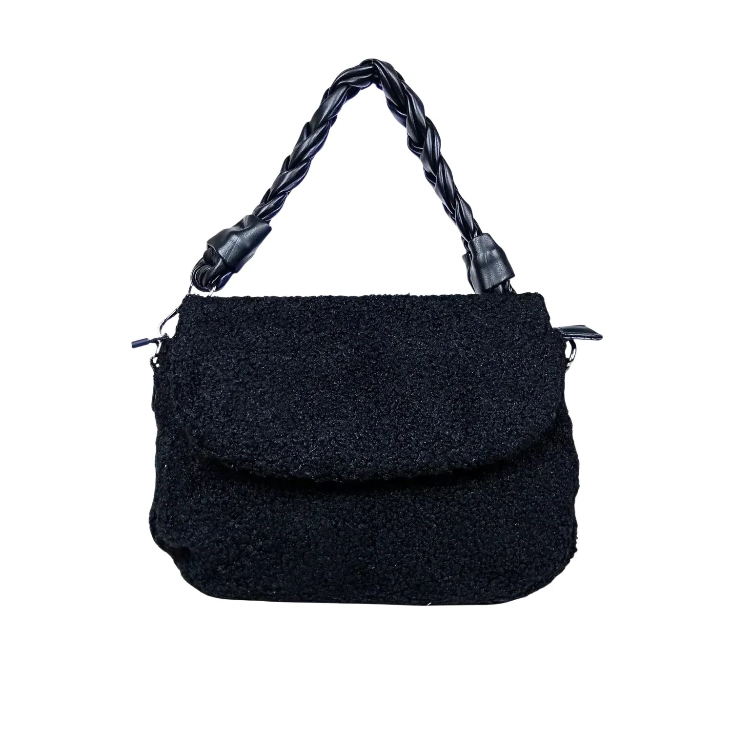 Borsa Nera con Manico in Pelle Intrecciata - borsa nera testurizzata