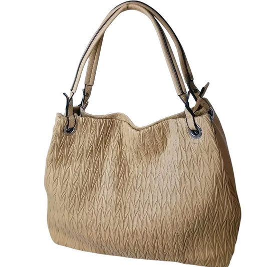 Borsa shopper beige testurizzata in pelle da donna - borsa spalla