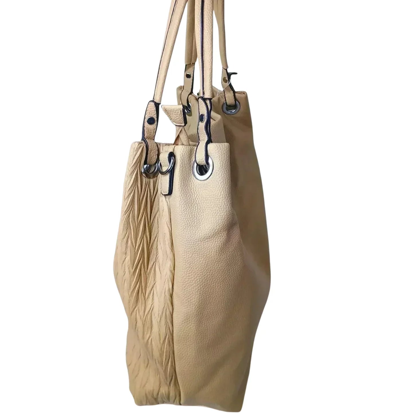 Borsa shopper beige testurizzata in pelle da donna - borsa tote