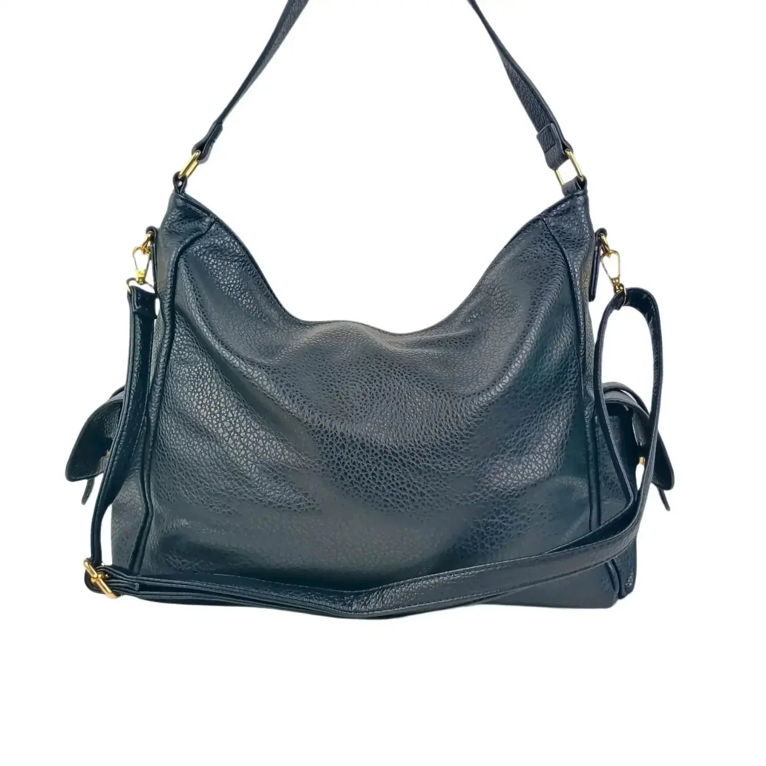Borsa Shopper in Pelle Nera con Tasche Multiple - borsa hobo pelle