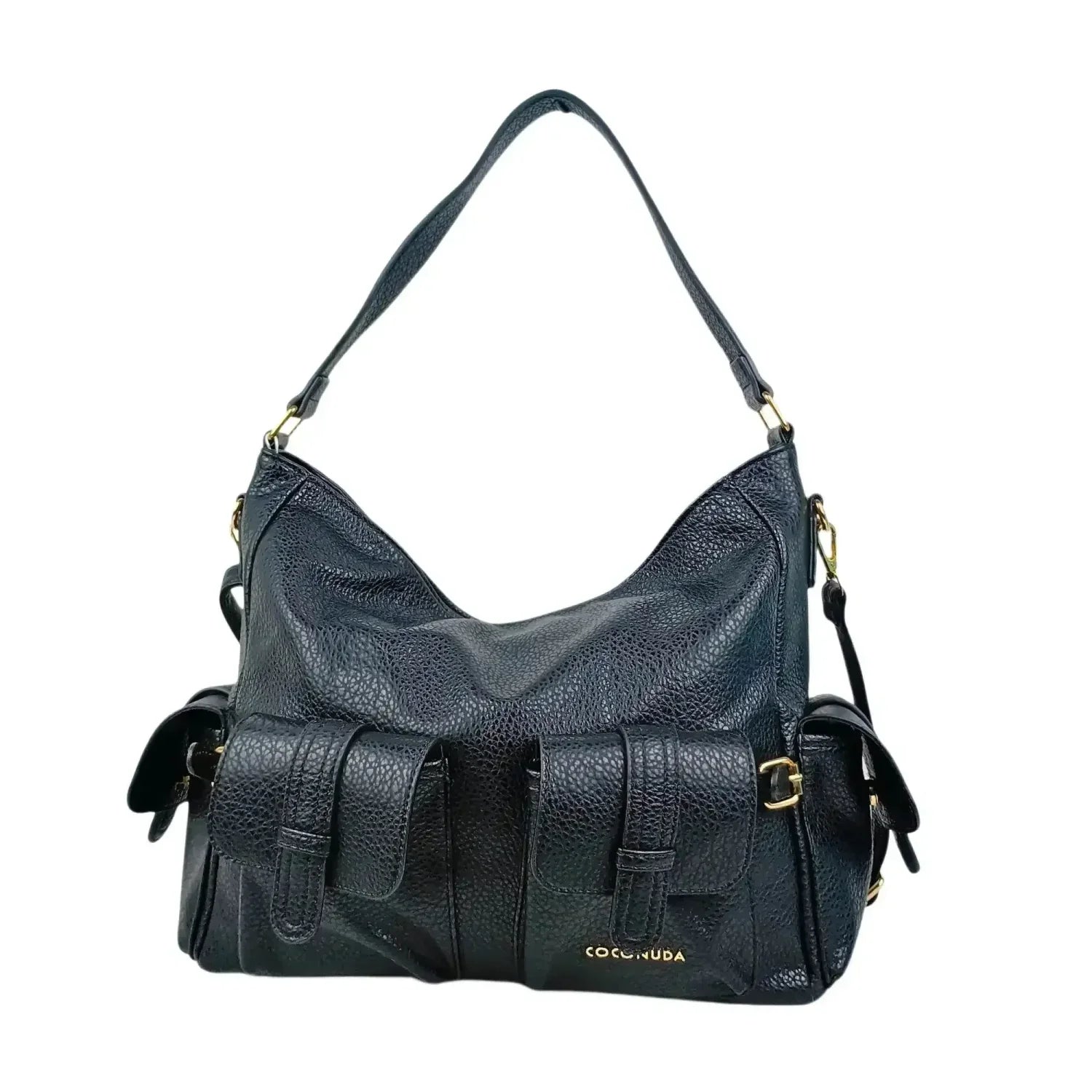 Borsa Shopper in Pelle Nera con Tasche Multiple - borsa hobo pelle