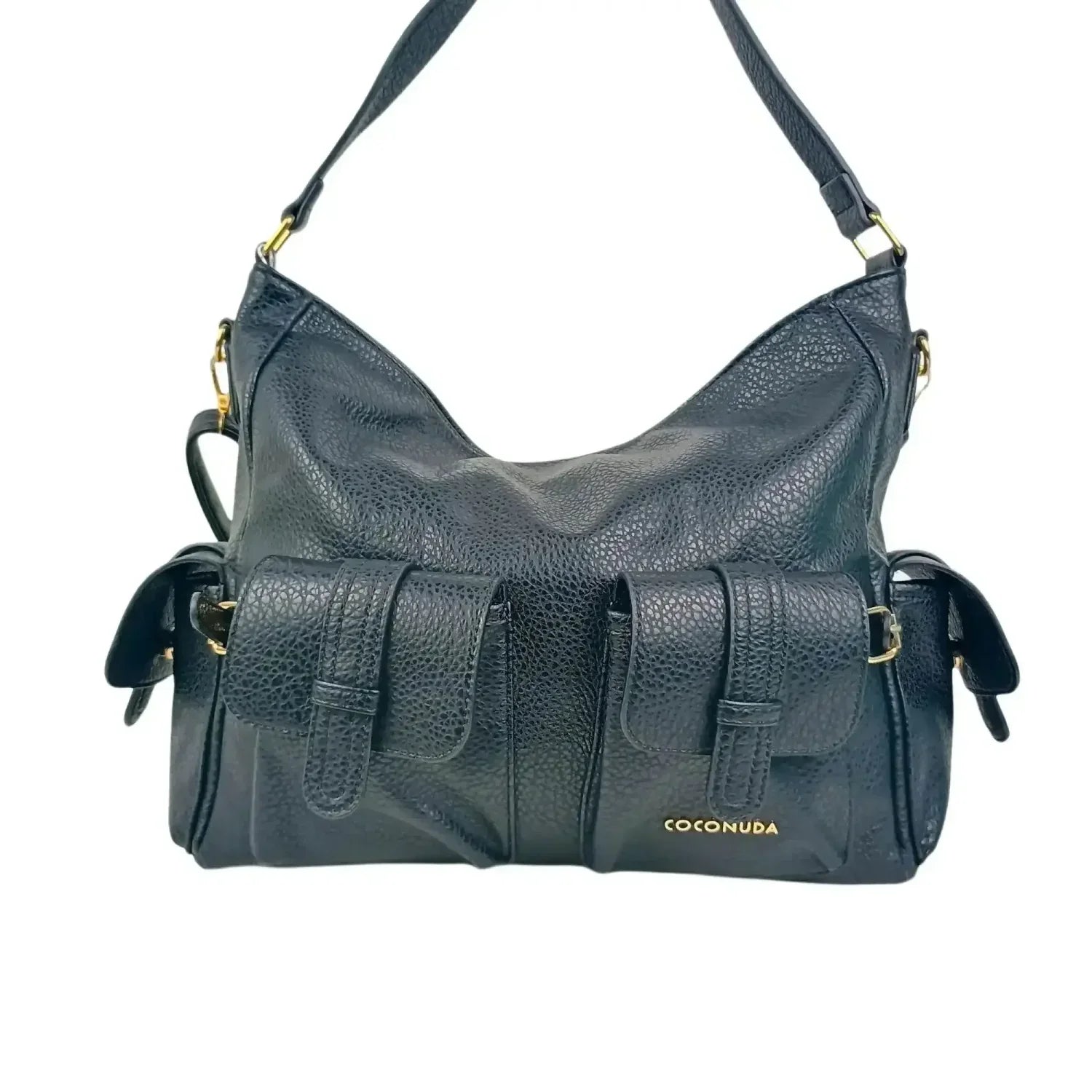 Borsa Shopper in Pelle Nera con Tasche Multiple - borsa hobo pelle