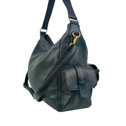 Borsa Shopper in Pelle Nera con Tasche Multiple - borsa hobo pelle