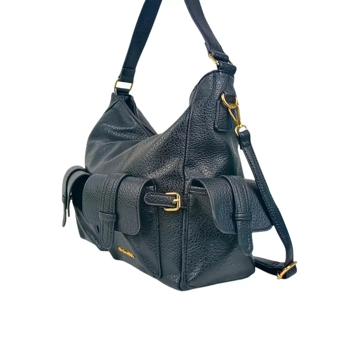 Borsa Shopper in Pelle Nera con Tasche Multiple - borsa hobo pelle