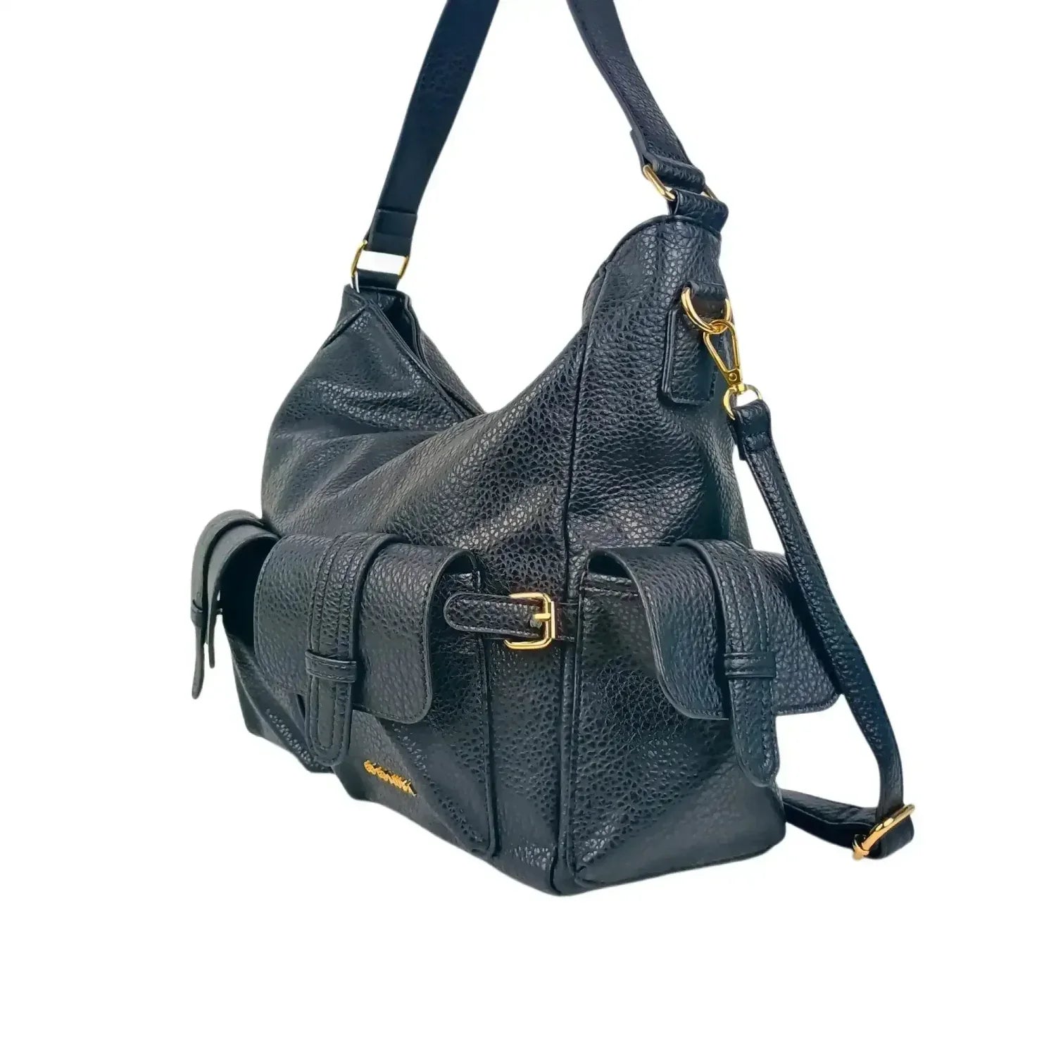 Borsa Shopper in Pelle Nera con Tasche Multiple - borsa hobo pelle