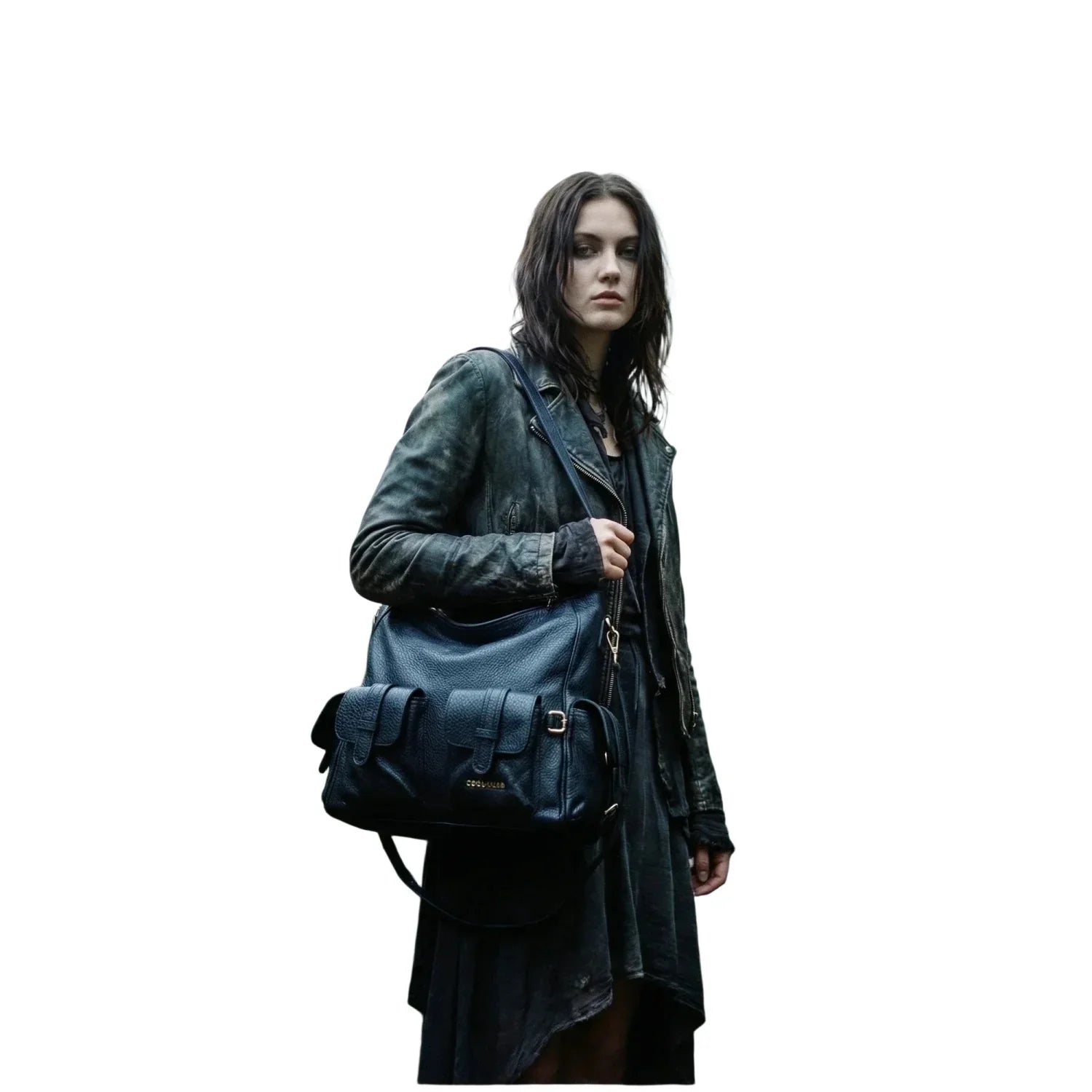 Borsa Shopper in Pelle Nera con Tasche Multiple - borsa tracolla pelle