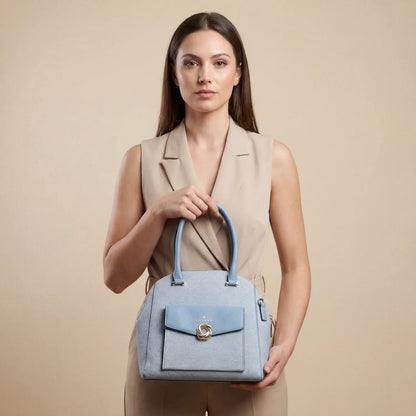 Borsa Strutturata Azzurra con Manico Superiore - borsa pelle testurizzata