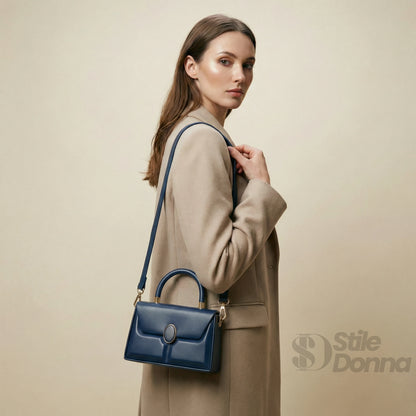 Borsa Strutturata Classica con Hardware Oro - borsa pelle blu