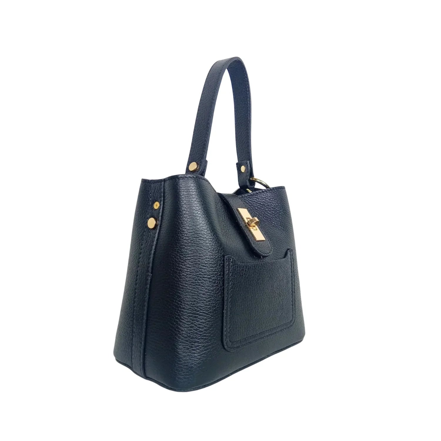 Borsa Top Handle in Vera Pelle con Dettagli Oro - borsa pelle scamosciata