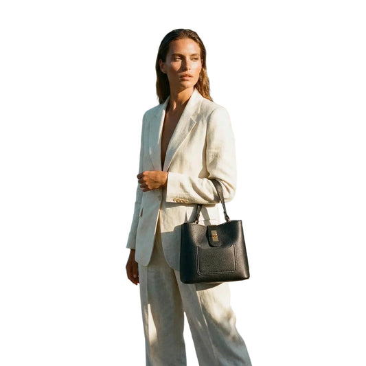 Borsa Top Handle in Vera Pelle con Dettagli Oro - borsa tote pelle