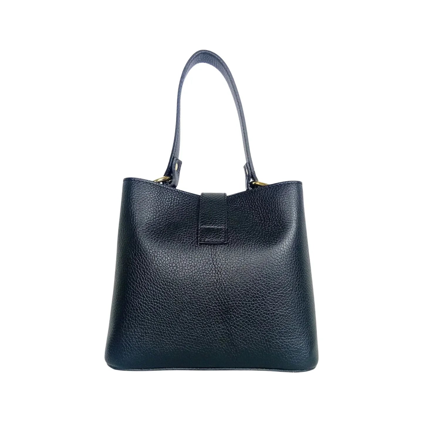 Borsa Top Handle in Vera Pelle con Dettagli Oro - borsa tote pelle