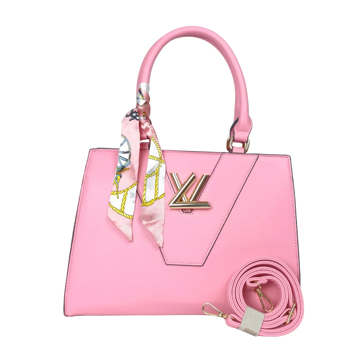 Borsa Tote Blush Luxe Top Handle in Pelle con Sciarpa - borsa rosa logo