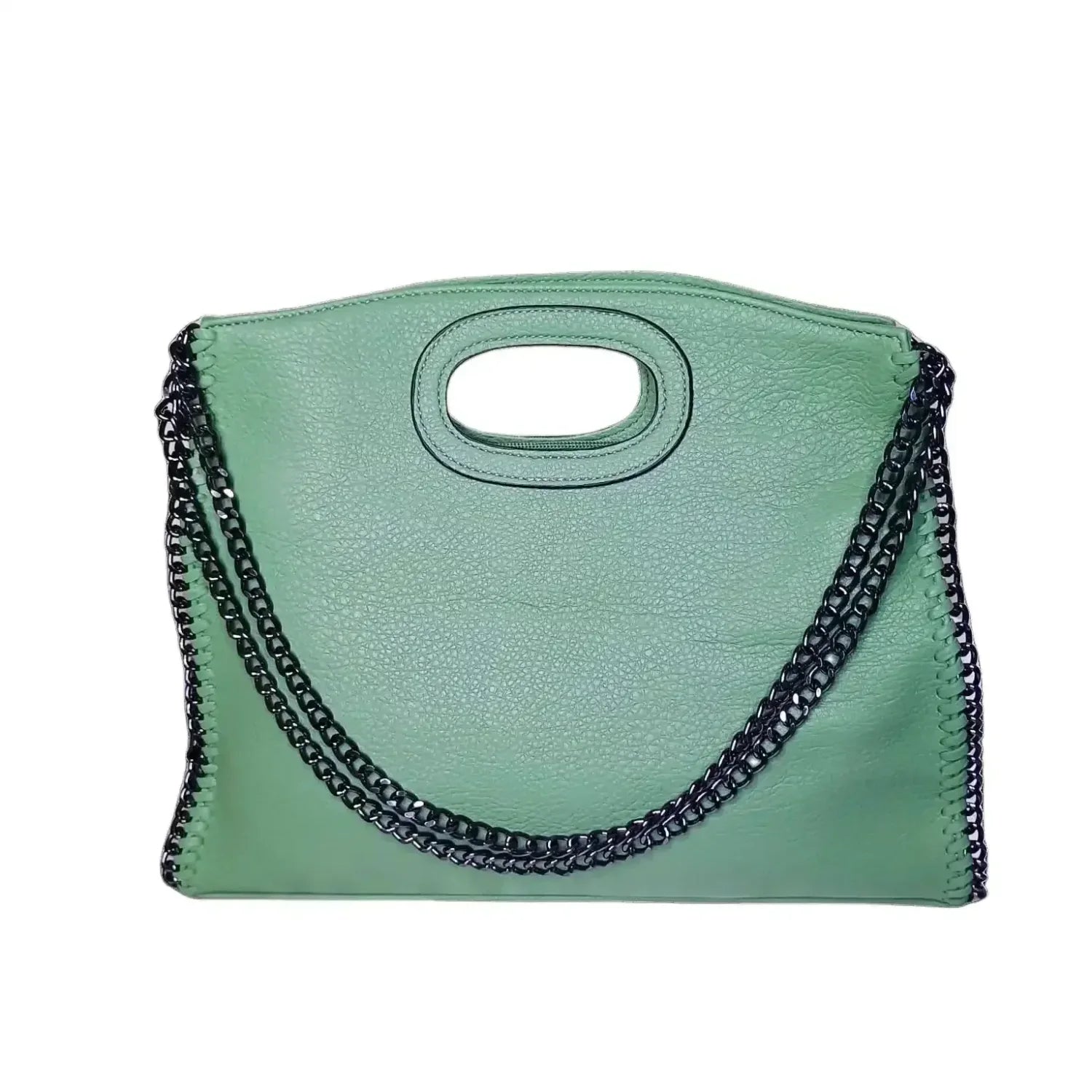Borsa Tote in Pelle Verde con Dettagli a Catena - borsa pelle verde