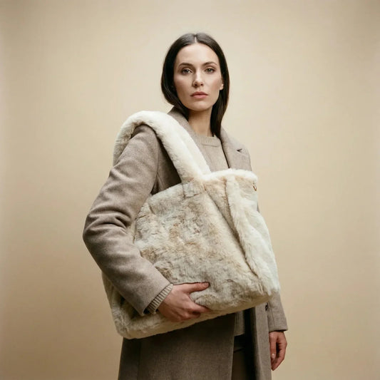 Borsa tote in pelliccia sintetica color crema - borsa finta