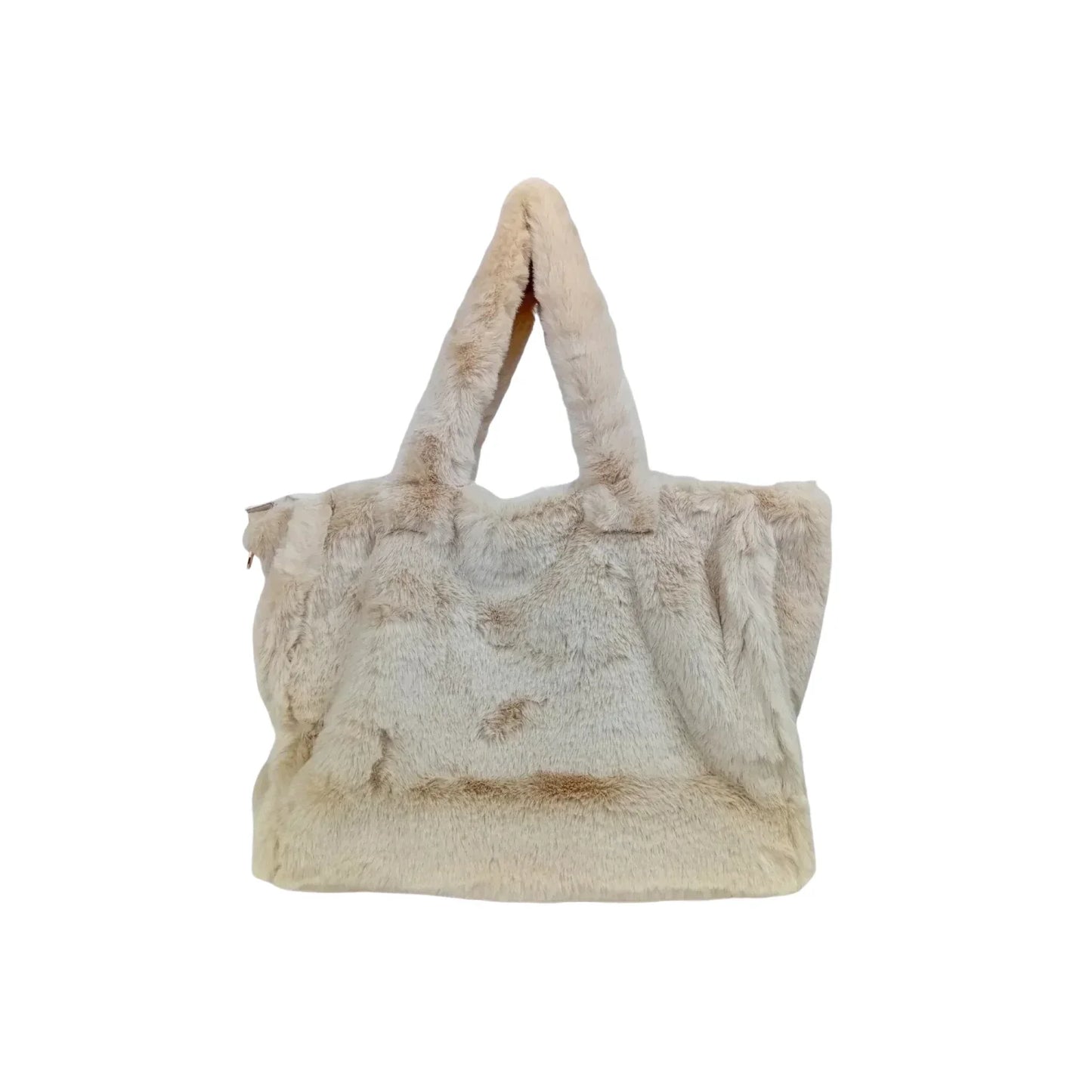 Borsa tote in pelliccia sintetica color crema - borsa finta