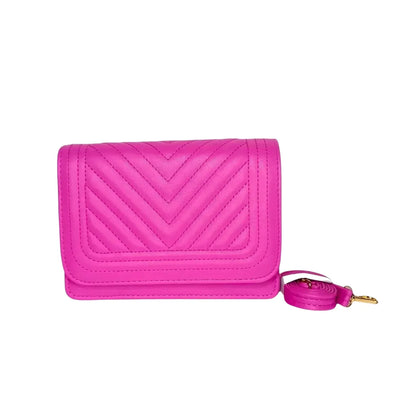 Borsa trapuntata rosa da donna con design a triangoli - borsa tracolla pelle