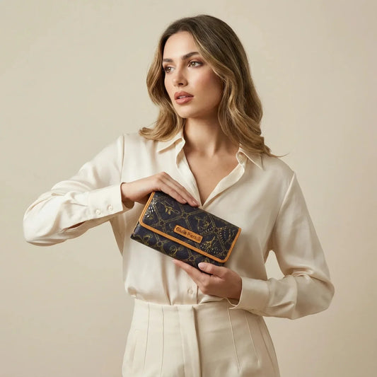 Brown Ladies Wallet with Tan Trim Pattern – MS-9991 - Stile Donna Bags